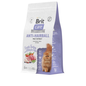 BRIT CARE SUPER-PREMIUM CAT ANTI-HAIRBALL MALT EXTRACT С ИНДЕЙКОЙ И БЕЛОЙ РЫБОЙ 400 г.