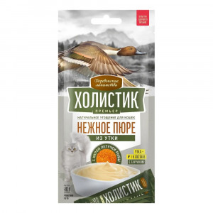 Лакомство для кошек "Деревенские лакомства - Холистик Премьер". Нежное пюре из утки с икрой летучей рыбы, 40гр.