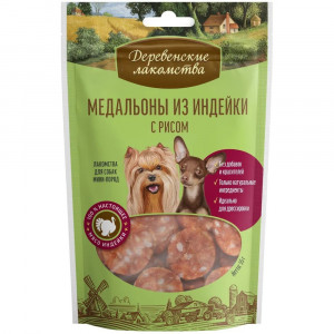 Лакомство для собак мини-пород "Деревенские лакомства" Медальоны из индейки с рисом, 55 гр.