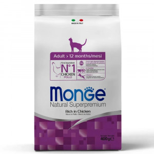 Monge Cat Adult Сухой корм для взрослых кошек в возрасте от 1 года до 10 лет, с курицей, 400г