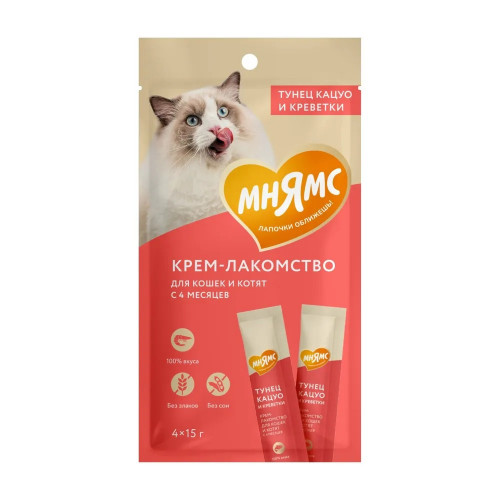 Мнямс Крем-лакомство для кошек с тунцом кацуо и креветками